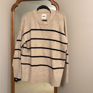 aerie Beige Crewneck Sweater with Black Stripes
